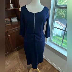 Navy Blue Quarter Sleeve Peplum Dress